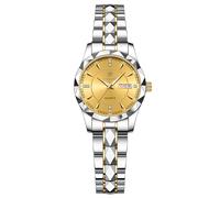 Lancardo Reloj de cuarzo analógico diseñado a la moda con pantalla de calendario, reloj clásico para hombre y mujer que brilla en la oscuridad con correa de acero inoxidable, impermeable, Dorado Plata