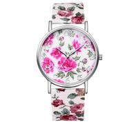 Lancardo Relojes de mujer de piel para mujer: bohemio, fácil de leer, analógico, de cuarzo, ajustable, con flores bohemias, correa de piel, regalos para mujeres y niñas, Blanco