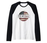 Lancaster Pennsylvania, Bandera Americana Vintage Camiseta Manga Raglan