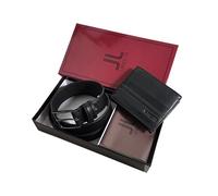 LANCETTI Set de Regalo Hombre - Cinturón con Forro de Piel y Exterior en PU, Cartera de Piel Auténtica