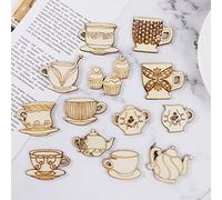 LANCHEN 20 Piezas de Tetera de Madera Cortada con láser, Adorno de Forma de Madera, artesanía, decoración de Boda