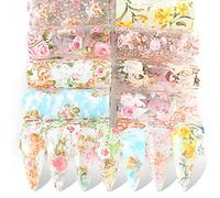 LANCHEN Ángeles y flores Nail Art Folios de transferencia pegatinas flores Nail Art Pegatinas calcomanías holográficas Starry Foil Adhesive