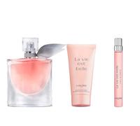 Lancôme La Vie Est Belle Eau de Parfum & Set de ojos: EdP 50 ml, EdP tamaño de viaje 10 ml, loción corporal de 50 ml, máscara Hypnôse Mini, set de regalo, aroma afrutado, crema corporal, mini máscara