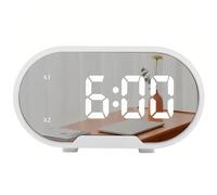 Lancoon Reloj Despertador Digital, Relojes con Pantalla LED Espejada Grande con Doble Alarma Dos Puertos Carga USB Volumen Ajustable Brillo Función Snooze 12/24H para Dormitorio Casa Oficina (Blanco)