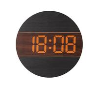 Lancoon Reloj Digital de Pared de Madera con Pantalla Grande LED de Atenuación Automática Silencio Redondo 12/24 Horas Interruptor Colgante Enchufable para Casa Salón Oficina