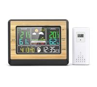 Lancoon Reloj Termohigrómetro Digital LCD con Sensor Inalámbrico Brillo Ajustable Alarma de Sobrepaso de Límites Previsión Meteorológica Temperatura Humedad para Hogar Interiores Exteriores
