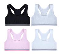 Lancry 4 piezas de camisetas cortas para niñas de 7 a 14 años, camisetas cortas de algodón suave para niñas, sin acolchado, con espalda cruzada, primeras camisetas deportivas para niñas, sujetadores