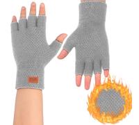 Lancry Par de guantes sin dedos para adultos, guantes de punto de invierno para pantalla táctil, cálidos, elásticos, mitones de medio dedo para mujeres y hombres, trabajo y ciclismo, gris, talla única