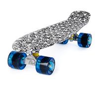 LAND SURFER® Skateboard Cruiser Retro Completo 56cm con tabla de 3 tonos de colores diferentes - cojinetes ABEC-7 - Ruedas 59mm PU + bolsa para el transporte - Tabla de Calaveras / Ruedas Azules Transparentes