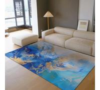 LANDERSION Alfombra Abstracta de mármol en Espiral para salón Decoración estética de Lujo Azul Dorada Alfombra Blanda y Lavable para Dormitorio bajo la Mesa del Comedor 120x150cm
