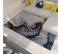 LANDERSION Alfombra Abstracta para salón con Estampado mármol Azul Dorado Moderna Lavable Alfombra de Pelo bajo Antideslizante Alfombra Grande para Dormitorio con balcón en apartamento 90x120cm