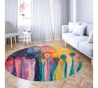 LANDERSION Alfombra Abstracta Redonda Colorida 160cm Alfombra de Arte impresionista Alfombra Lavable Antideslizante para la Entrada del salón Arte contemporáneo Alfombras de Acento para el hogar