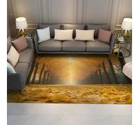 LANDERSION Alfombra área impresión Camino Hojas caídas para Sala Estar Alfombras Lujo Amarillas Bosque otoño Alfombra Pelo bajo Antideslizante para Oficina Comedor 180x300cm