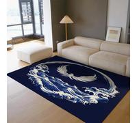 LANDERSION Alfombra Azul Oscuro 200x300cm Alfombra Ocean Wave Phoenix para Oficina Alfombra Lavable de Pelo bajo y Pelo bajo Alfombras Antideslizantes de Estilo japonés