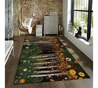 LANDERSION Alfombra Bosque Cuento Hadas para guardería Alfombras área Flores árboles Coloridos Vintage Alfombra Pelo bajo Antideslizante Lavable para Oficina Sala Estar 60x120cm