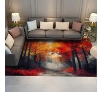 LANDERSION Alfombra Bosque místico Alfombras otoño Camino diseño Moderno Alfombra área Pelo bajo Lavable y Antideslizante para Sala Estar Oficina Sala Juegos 150x210cm