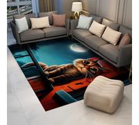 LANDERSION Alfombra Cute Cat Moon Area 60x120cm Alfombra Personalizada con temática de Animales para decoración del hogar City Night Scene alfombras Antideslizantes Lavables para salón Cocina