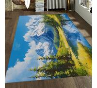LANDERSION Alfombra de Bosque de montaña para salón Acuarela Jardinería de manantial Alfombras Lavables Alfombras Azules Suave y Fina Alfombra Grande para Dormitorio Casa de Campo 100x200cm