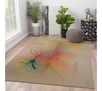 LANDERSION Alfombra de salón Mid Century Modern 120x180cm Alfombras Minimalistas abstractas con líneas Curvas para Dormitorio Alfombra Fina Antideslizante Lavable para Oficina en casa