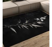 LANDERSION Alfombra Negra para Zona de salón Dormitorio Minimalista Hoja de bambú estética Oriental Vintage decoración Neutra Alfombra Antideslizante Lavable para Interiores 60x180cm