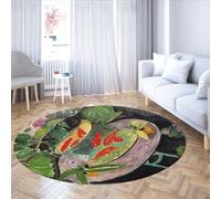 LANDERSION Alfombra nenúfar jardín rústico Redonda con patrón pez Dorado Alfombras círculo Lavables Alfombra Plegable Pelo bajo para Sala Estar Oficina Patio 150cm