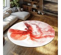 LANDERSION Alfombra Redonda 240cm Alfombras Lavables Alfombra Lavable Suave Antideslizante Hermosa Circular Cachemira voladora Phoenix salón Dormitorio Comedor Cocina Japonesa Estampado Rojo Sol bajo