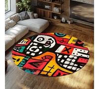 LANDERSION Alfombra Redonda Arte Abstracto Colorido geométrico Animal Boho Alfombra Circular para Sala Estar Alfombras Lavable Suave Pelo bajo para Sala Juegos Estudio 140cm