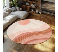 LANDERSION Alfombra Redonda Bohemia Mediados Siglo salón 150cm Alfombras abstractas Sun Mountain Line Art Pelo bajo Lavable Alfombra Circular Terracota Suave Interior Dormitorio Comedor residencia