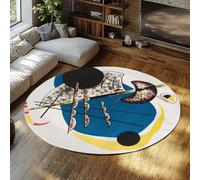 LANDERSION Alfombra Redonda con Estampado Pintura Famosa 90cm Azul Vibrante Amarillo Negro con patrón geométrico Antideslizante alfombras Arte Abstracto Alfombra Lavable Pelo bajo para Estudio salón