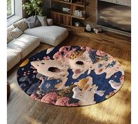 LANDERSION Alfombra Redonda de Granja 150cm Animales de Dibujos Animados con Dibujos pastores patrón de Patio de Granja alfombras Circulares para salón Cocina Alfombra Interior de Pelo bajo Lavable