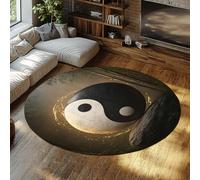 LANDERSION Alfombra Redonda Japonesa 150cm Alfombras Dormitorio Tai chi Bagua patrón bambú círculo tamba Alfombra meditación SPA alfombras Lavables salón Sala Juegos Suave Interior decoración hogar