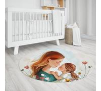 LANDERSION Alfombra Redonda Lavable para salón 80cm Madre e Hija cariñosas alfombras de Estilo Dibujo Animado en Forma de área Circular y moqueta Plegable de Pelo bajo para la Entrada Dormitorio