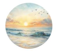 LANDERSION Alfombra Redonda Sunset Coastal Beach 150cm Alfombras para el salón Dormitorio Alfombra Antideslizante Lavable Alfombras románticas Art Deco únicas para Oficina en casa