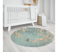 LANDERSION Alfombra Redonda Vintage Floral pájaro guardería Lavable Alfombra Circular Suave Pelo bajo Respaldo Antideslizante Goma salón Dormitorio decoración hogar alfombras cerezos Flor 120cm