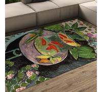 LANDERSION Alfombra rústica jardín con patrón pez Dorado Alfombras pequeñas Lavables Alfombra Plegable Antideslizante Pelo bajo para Sala Estar Oficina Patio 100x150cm