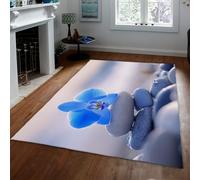 LANDERSION Alfombra Tema SPA Las Piedras tranquilas Orquídea Japonesa Alfombras área Lavables Florales Estilo clásico Alfombra Rectangular Suave y esponjosa para Estudio Oficina 140x200cm