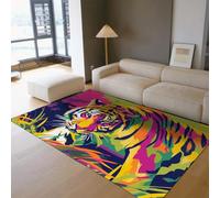 LANDERSION Alfombra Tigres Colorida Lavable 100x150cm Alfombras orientales con Estampado Tradicional de Animales alfombras para Dormitorio Cocina salón Entrada decoración Moderna de Pop Art Alfombra