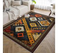 LANDERSION Alfombra Tribal nativa Americana 90x120cm alfombras Coloridas geométricas Aztecas Vintage desgastadas Lavables Antideslizantes Suaves y Finas para Decorar oficinas