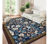 LANDERSION Alfombra Vibrante Flores Silvestres para Dormitorio 180x240cm Tapetes Vintage Florales Azules Alfombra Ultra Fina Antideslizante Lavable para salón y Sala Juegos