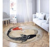 LANDERSION Alfombra Yin Yang koi 160cm Alfombras Redondas Lavables Dormitorio Antideslizantes Animales Naturales Entrada Manta Pelo bajo Interior pequeña Retro salón decoración Tradicional China