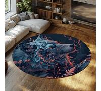 LANDERSION Alfombra Zona Redonda Lobo Animal Salvaje Misterioso Caza Rústica Alfombras oscuras para Dormitorio Alfombra Bohemia Suave Antideslizante Lavable para Pasillo Cocina 80cm