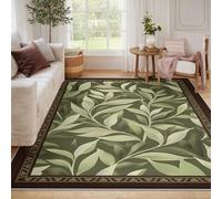 LANDERSION Alfombras abstractas Hoja Sauce para salón 120x180cm Planta en Acuarela Verde Textur Alfombra Suave Lavable Pelo bajo para decoración Dormitorio