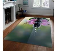 LANDERSION Alfombras área meditación para Sala Estar Piedras orquídea púrpura Fresca Impresión Fondo Verde brumoso Alfombra Delgada Suave para Oficina Comedor 160x230cm