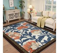 LANDERSION Alfombras Bohemias Florales Vintage para Dormitorio 100x150cm Alfombra Lavable para salón moqueta Suave Ultra Fina Antideslizante y Pelo bajo para la habitación Invitados Oficina