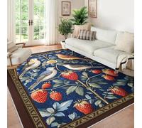LANDERSION Alfombras Bohemias Modernas Lavables para el Salón 100x150cm Alfombra Floral Pájaro Granja Estampado Fresa Decoración Vintage Esterillas Suaves Antideslizantes
