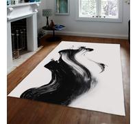 LANDERSION Alfombras en Blanco y Negro 90x180cm Pinceladas Alfombra Abstracta Antideslizante Alfombra Minimalista Grafiti Alfombra Lavable de Pelo bajo para salón Estudio