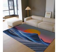 LANDERSION Alfombras Lavables Zona Abstracta de Olas del Atardecer Alfombra Bohemi Sun Alfombra Antideslizante para salón Oficina Felpudo Azul Suave de Pelo bajo 100x200cm