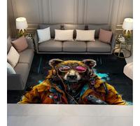 LANDERSION Alfombras para Osos para salón 160x230cm Alfombra Futuristic Warrior Wild Animal Farmhouse Tapete Negro Lavable Antideslizante Alfombra Grande y Suave Decoración del hogar
