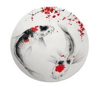 LANDERSION Alfombras Redondas 80cm Buena Suerte Alfombra Lavable pez koi salón Oficina Arte Tradicional Tinta Carpas manchadas Rojas Sakura Flor Alfombra Antideslizante Planta vivero Alfombra Blanca