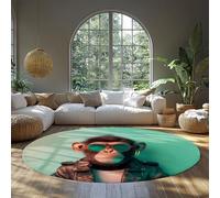 LANDERSION Alfombras Redondas de Mono para el Salón 80cm Alfombra de área Verde Claro con patrón 3D de Animales de Moda y Alfombra Circular Antideslizante de Pelo bajo para Dormitorio